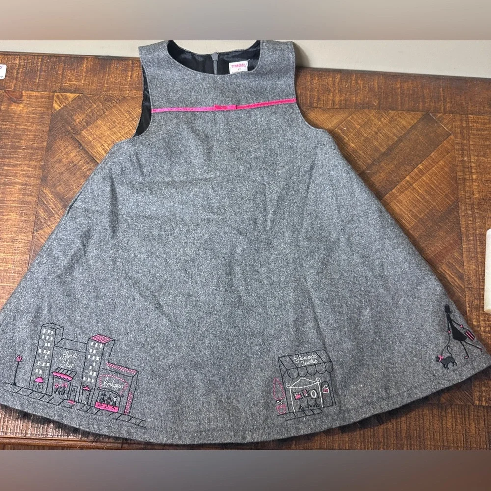 Vintage Gymboree Sz‎ 3 City Sidewalk Gray Wool Dress & Embroidered White Blouse